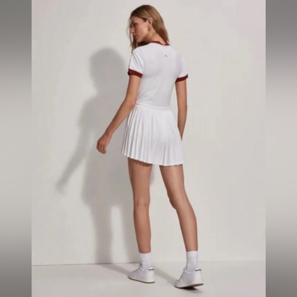 NWT Varley White Pleated Dress w Brown Trim Trent Court Dress in 2XI/Retail $138 - Picture 5 of 5